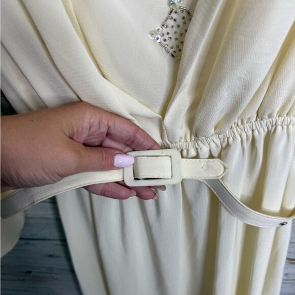 Vintage Cream Midi Dress with belt size 8 Edie johne made in Canada - Picture 2 of 10